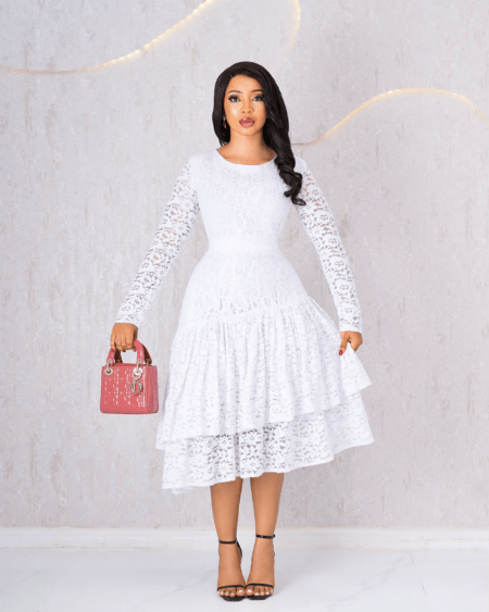 WHITE LAYERED LACE DRESS